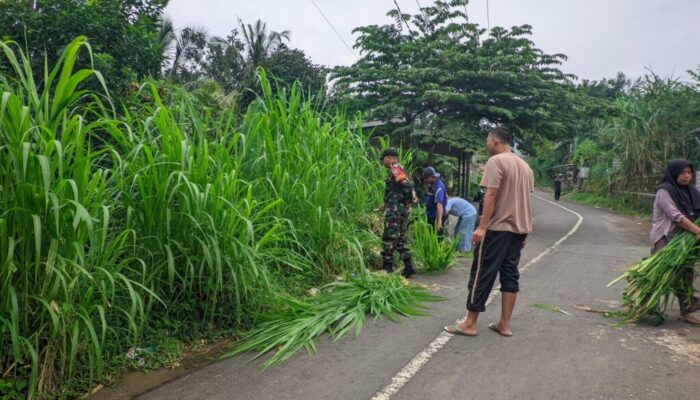 TNI dan Warga Bersihkan Jalan dan Selokan Desa di Bukit Tinggi